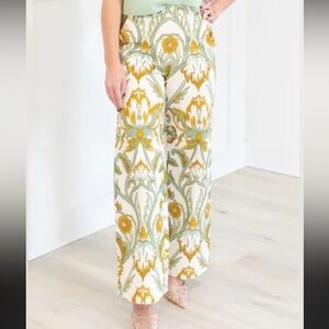 MESTIZA NEW YORK Antonella Sage Garden, Floral Wide-Leg Pants NWT